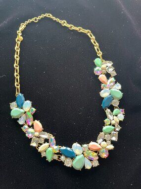 JCrew Blue Green Cream Iridescent Jeweled Necklace